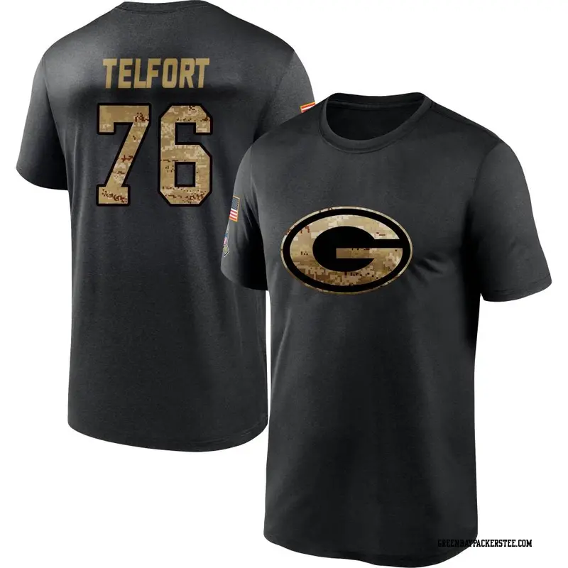 Men's Green Bay Packers ＃76 Kadeem Telfort Black 2020 Salute To Service Performance T-Shirt