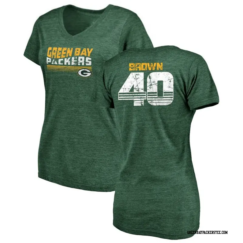 Women's Green Bay Packers ＃40 Omar Brown Green Retro V-Neck T-Shirt